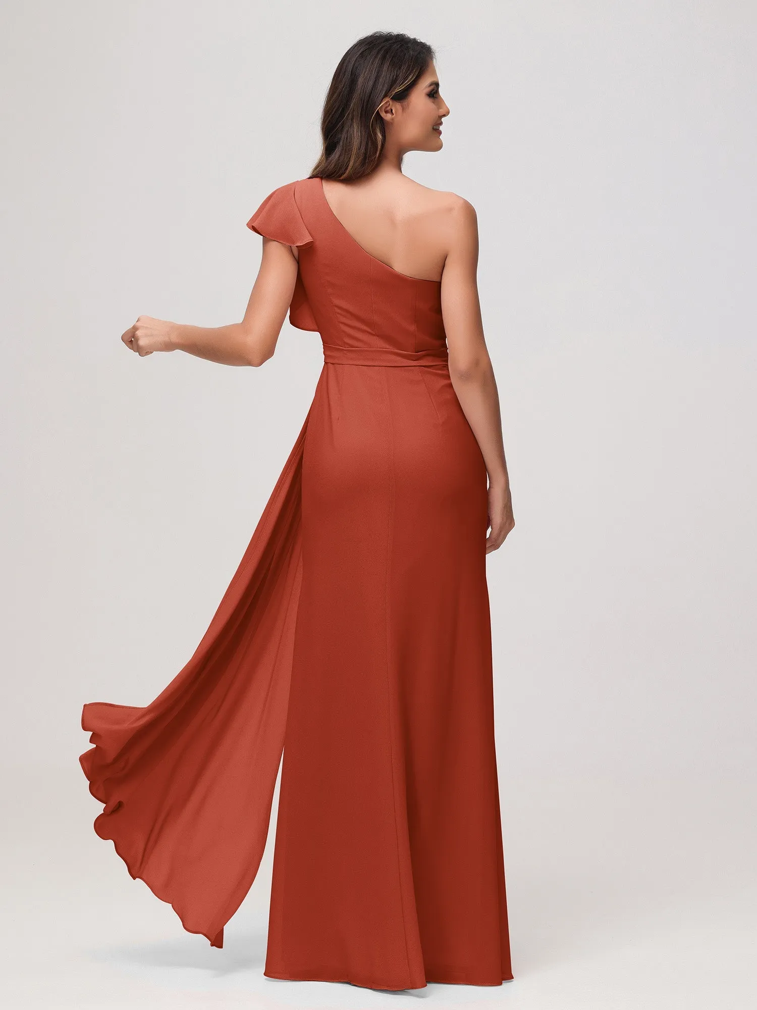 A-Linie Ein-Schulter-Minikleid Rost