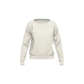 TOM TAILOR Damen Sweatshirt - Sweater, Baumwolle, Rundhals, Logo, einfarbig